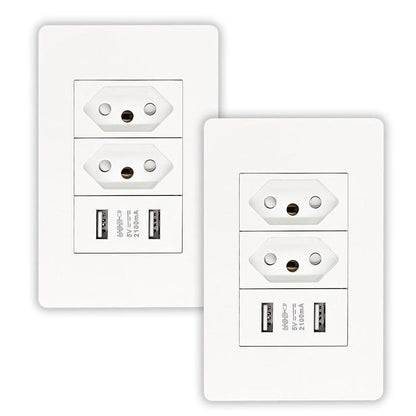Kit com 2 tomadas de parede USB duplas bivolt para carregamento e alimentação da Vapto