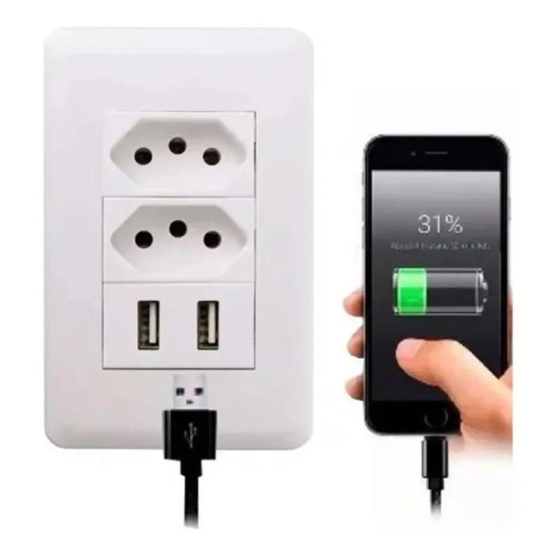 Kit com 2 tomadas de parede USB duplas bivolt para carregamento e alimentação da Vapto