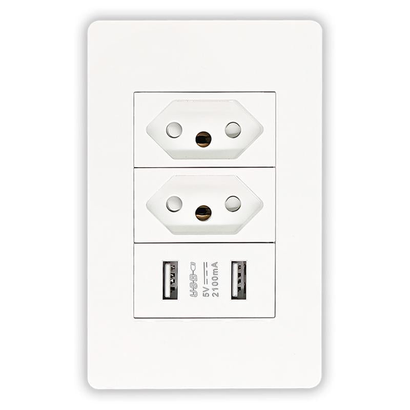 Kit com 2 tomadas de parede USB duplas bivolt para carregamento e alimentação da Vapto