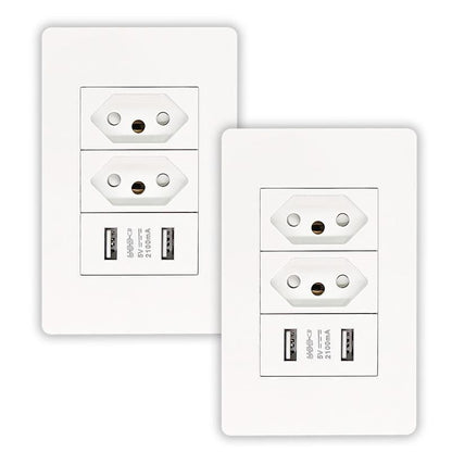Kit com 2 tomadas de parede USB duplas bivolt para carregamento e alimentação da Vapto