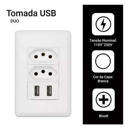 Kit com 2 tomadas de parede USB duplas bivolt para carregamento e alimentação da Vapto