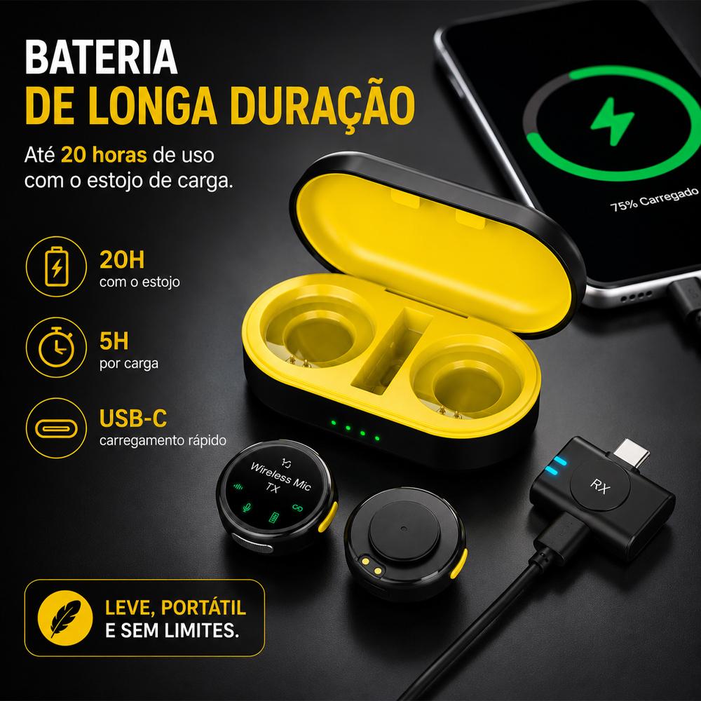Microfone de lapela Type-C plug and play para áudio profissional da Vapto