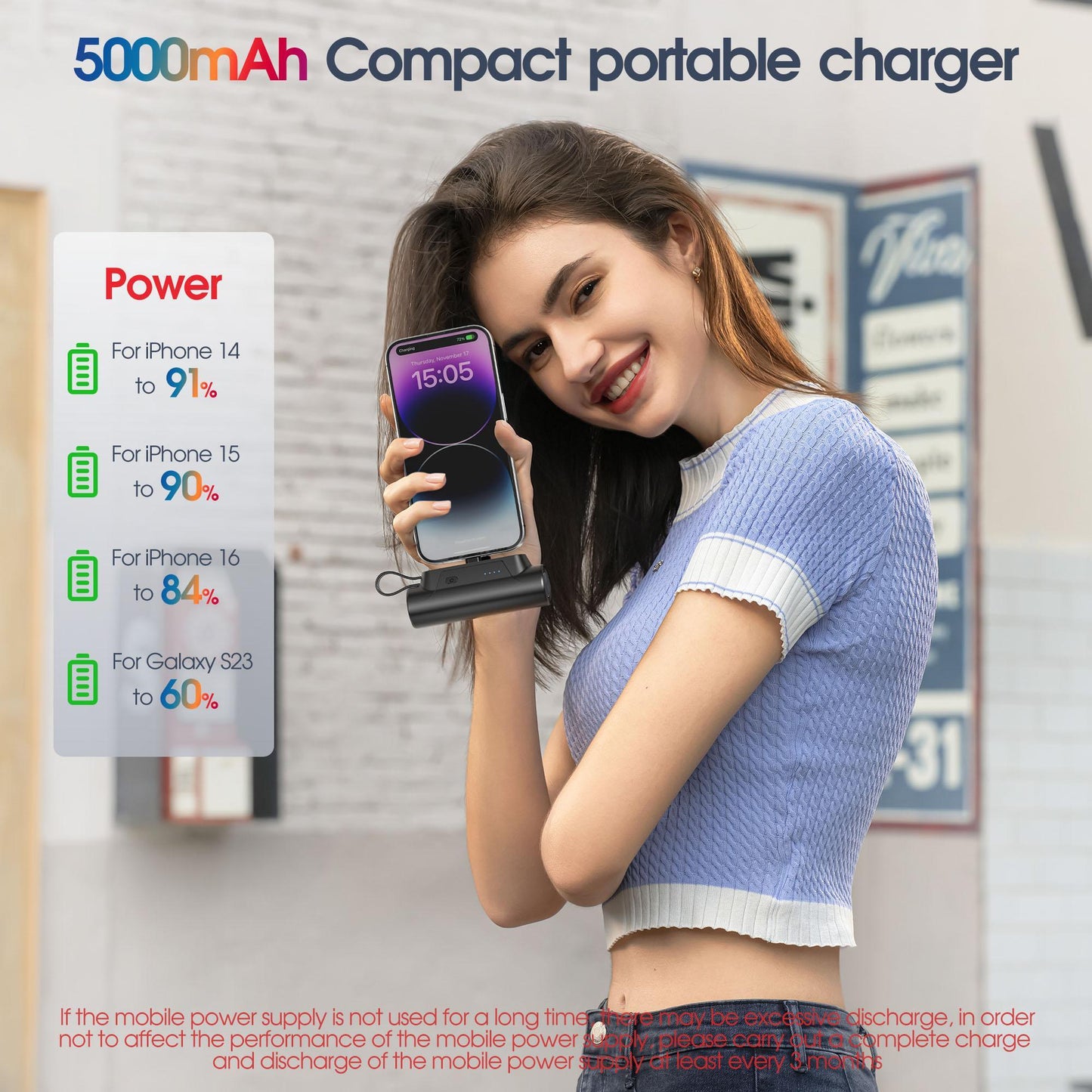 Mini power bank portátil de 5.000 mAh com suporte para celular da Vapto