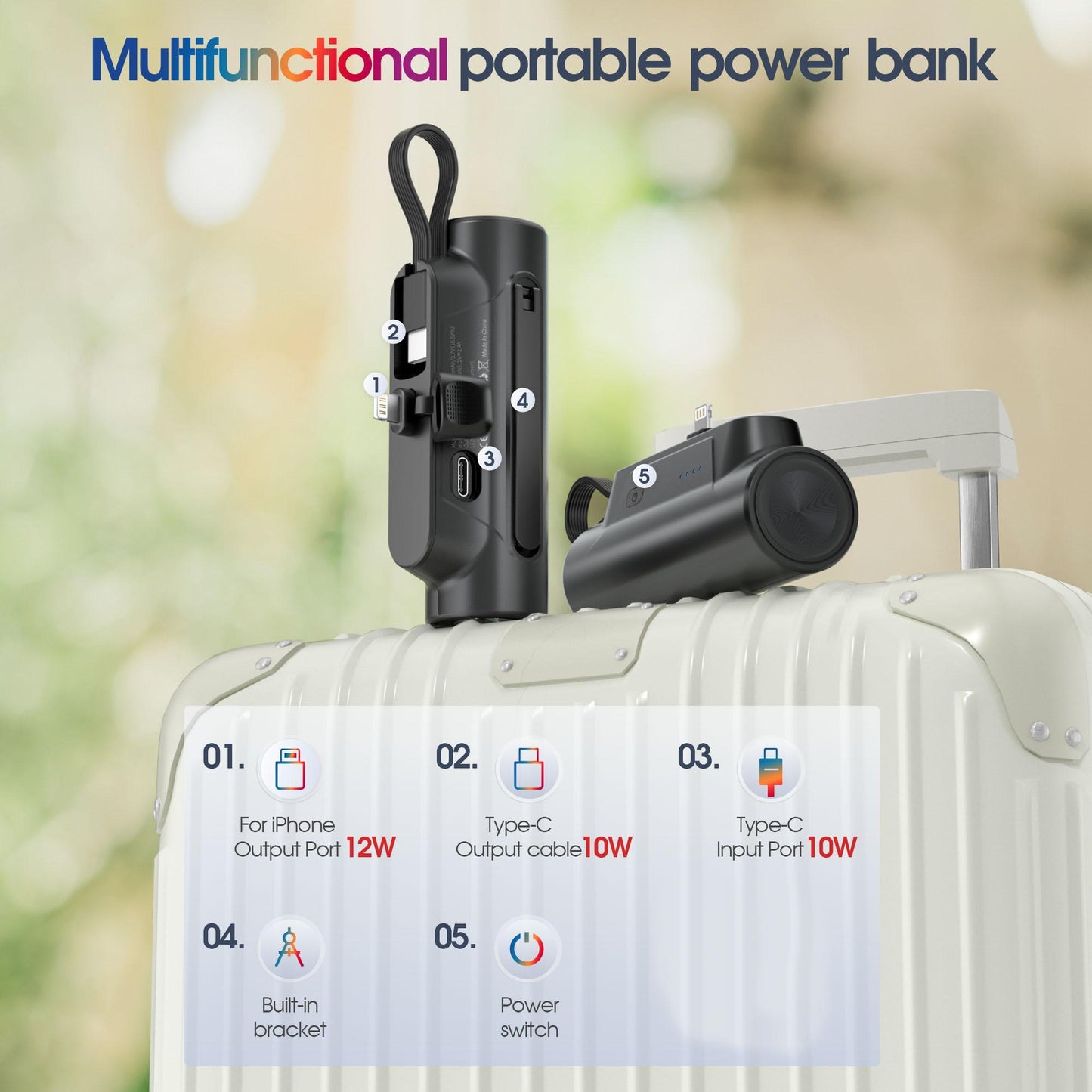 Mini power bank portátil de 5.000 mAh com suporte para celular da Vapto