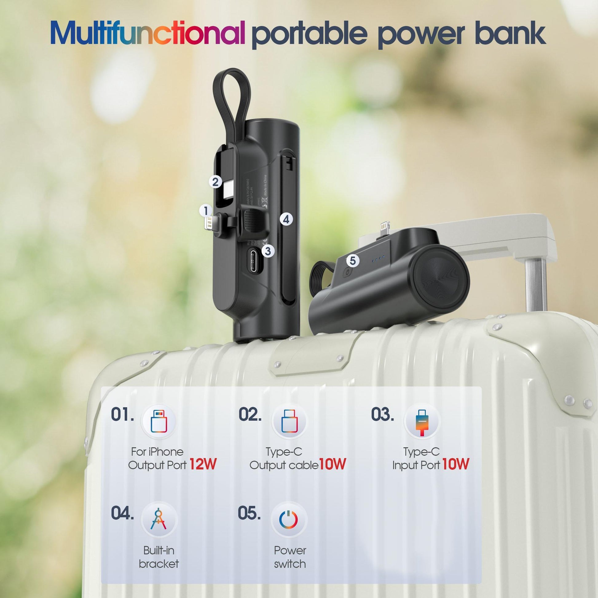 Mini power bank portátil de 5.000 mAh com suporte para celular da Vapto